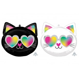 Cool Black White Cat Double Sided Birthday Balloon